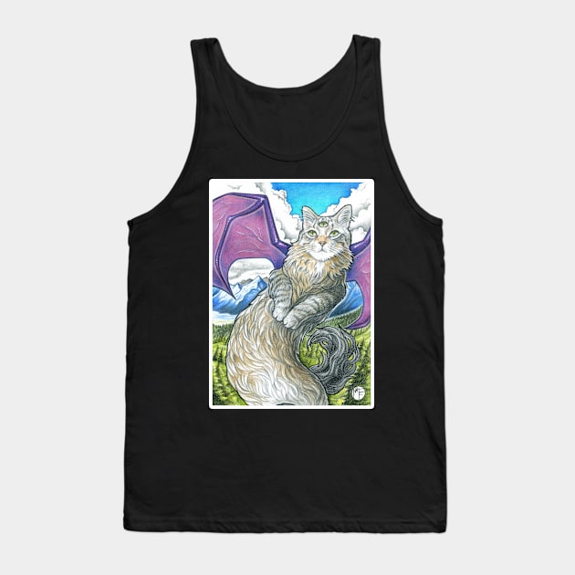 Dragon Cat -White Outlined Version Tank Top by Nat Ewert Art